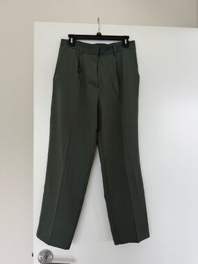 Classic High-Waist Straight Leg Pants — Dark Olive Green